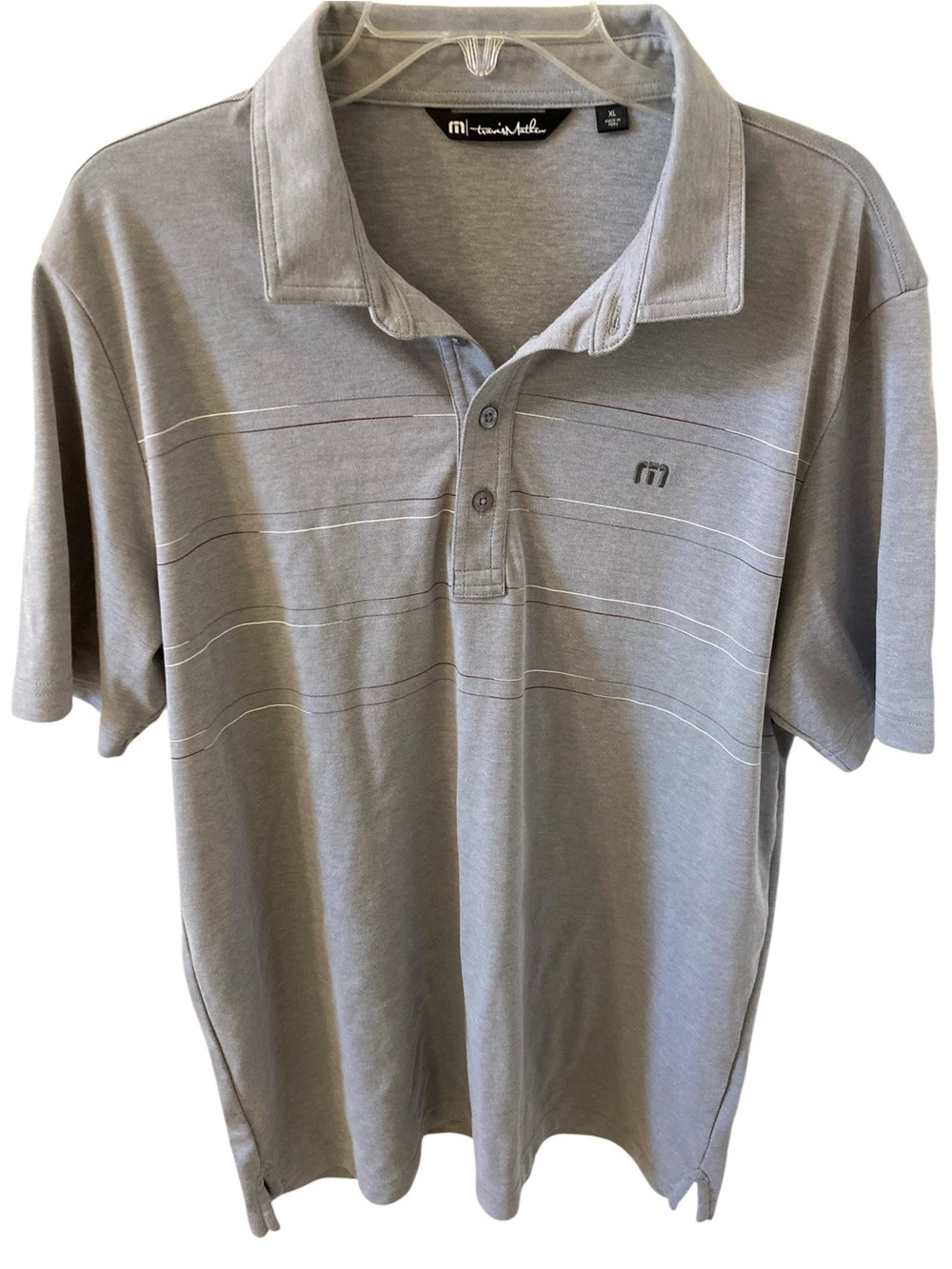 Travis Mathew Grey Striped Golf Polo Pima Cotton XL